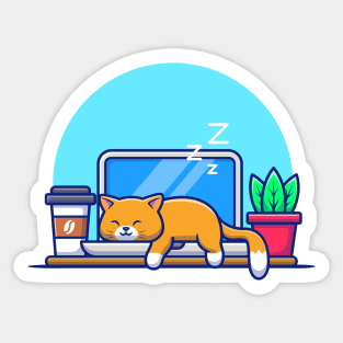 Cat Sleeping on laptop Cartoon Sticker